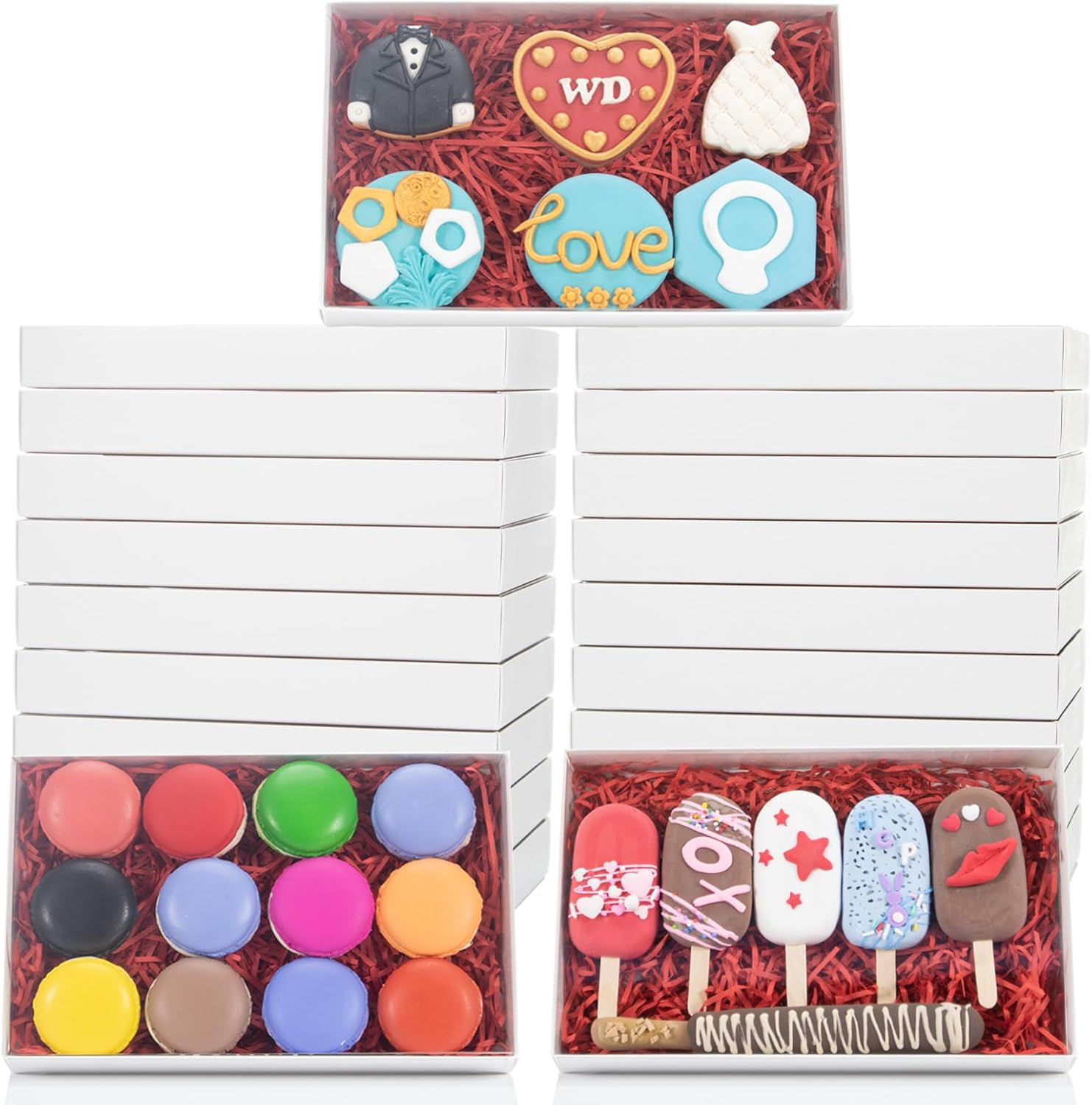 Romanticbaking 10Pack 9 1/2" X 6" X 1 1/4" Inch Clear Cookies & Cakesicle Boxes with Window - Perfect for Macarons & Chocolate Covered Pretzel Rods