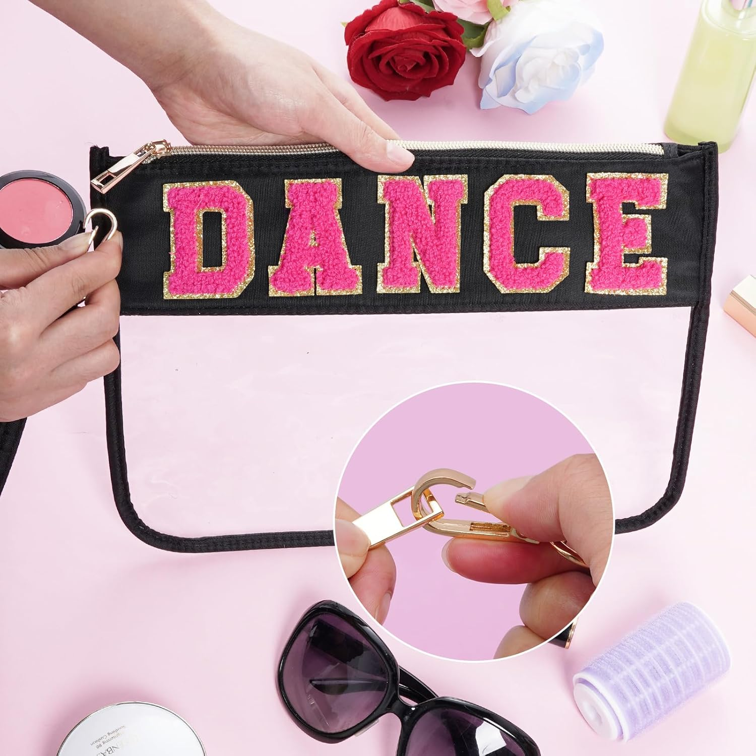 Chenille Letter Bag, Clear Flat Pouches with Zipper, Clear Makeup Letter Bag, Black-Dance, 11.8X8.7 Inch image number 6