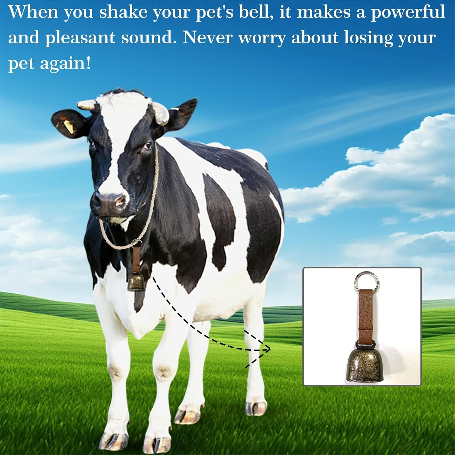 2 Pcs Small Cow Bell for Dog Collar with Leather Strap, Bear Warning Bell, Loud Cowbell, Anti-Lost Grazing Copper Training Bells, Pet Tracker Noise Maker for Puppies Cat Horse Sheep Goat image number 6