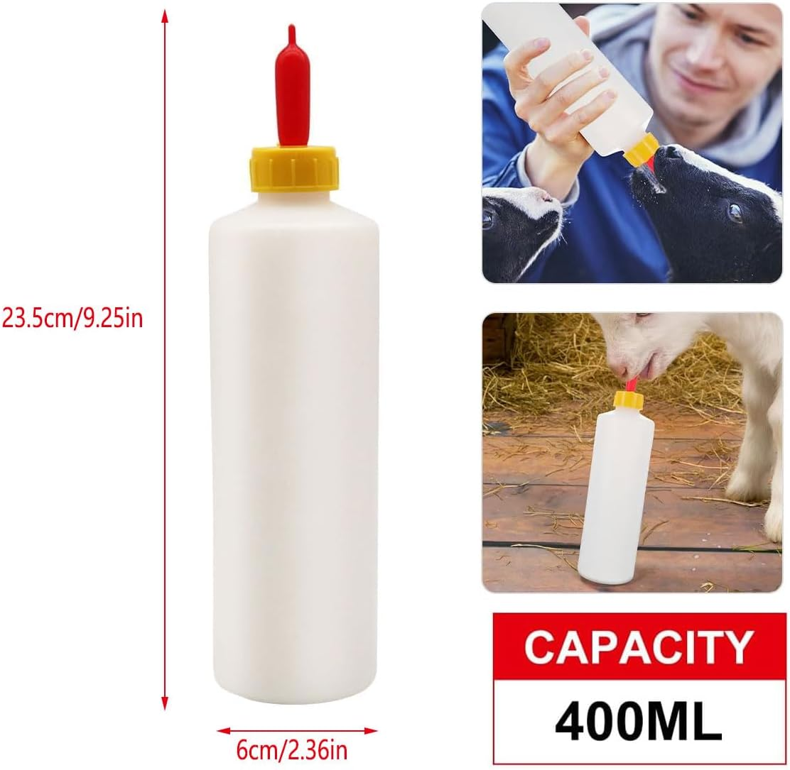 AIMALL 400Ml Animal Feeding Bottles with Soft Red Pacifiers, 20PCS Squeeze Plastic Milk Bottles for Lambs Calves Piglets Goats, 9.25In X 2.36In Easy Grip Feeder