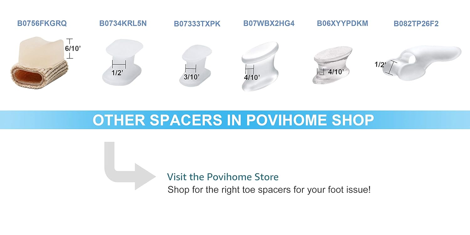 Povihome 10 Pack Clear Toe Spacers, Big Toe Separator (1St/2Nd Toe), Bunion Corrector to Correct Big Toe Bunion, Overlapping Toes image number 1