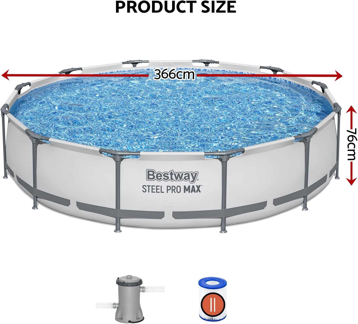 Bestway Swimming Pool 3.66 X 0.76M Blue round above Ground Pools, Splish Splash Filter Pump Outdoor with Soft Floor, Frame Steel Pro Family Garden Backyard Play