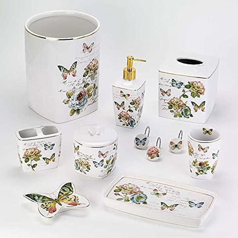 Avanti Linens - Lotion Pump/Soap Dispenser, Ceramic Countertop Accessories, Artistic Home Decor (Butterfly Garden Collection)