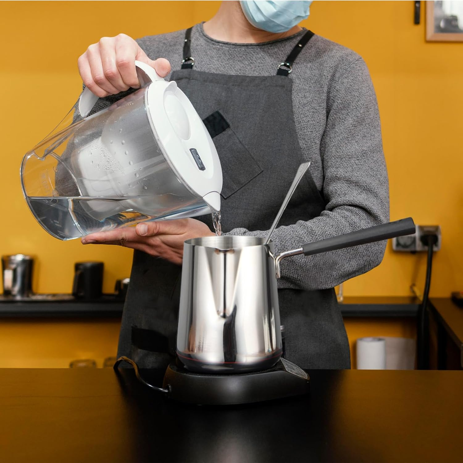 Stainless Steel Milk Butter Warmer Pot with 1Qt Turkish Coffee Pot and Boiling Pot with Spout for Stove - Ideal for Coffee, Milk, Chocolate, Maple Syrup - Durable and Insulated Handles image number 3