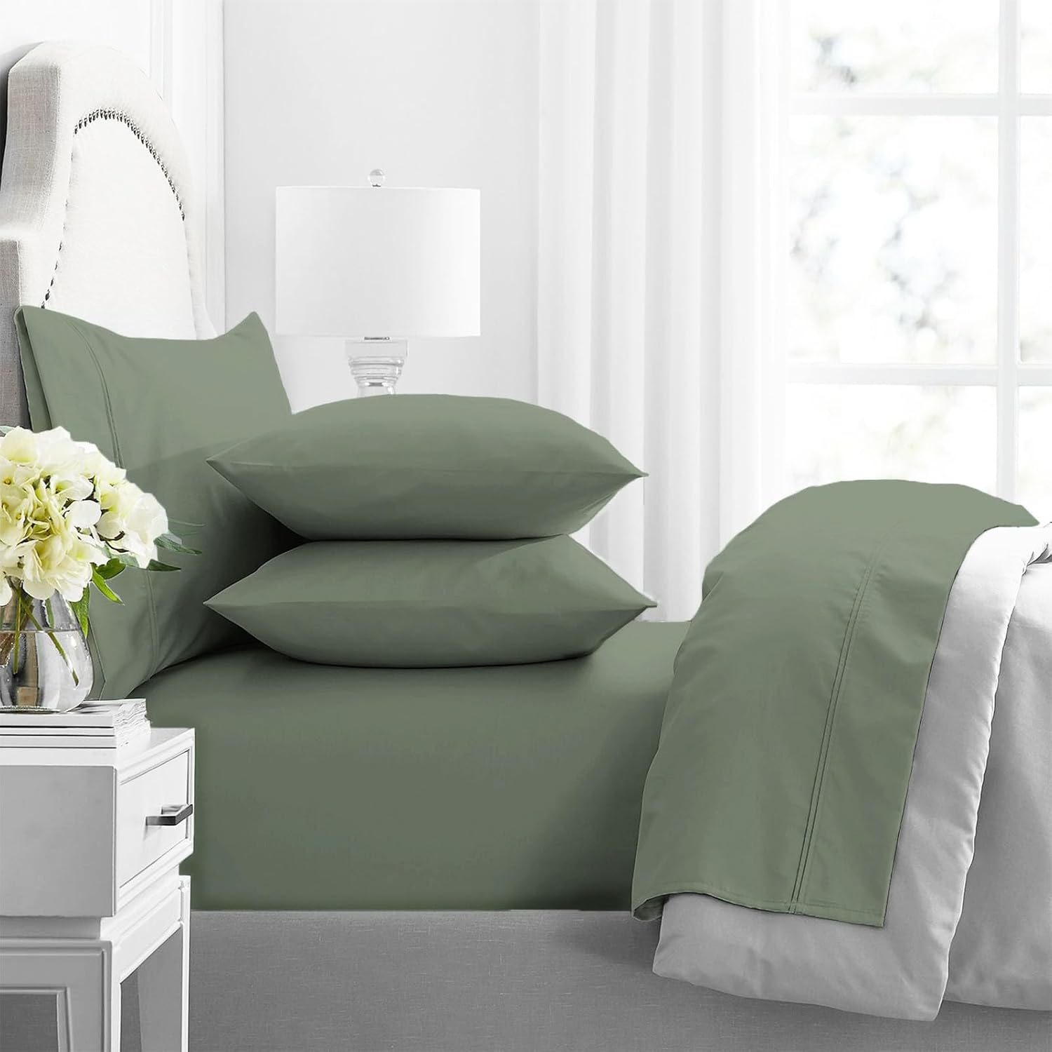 Renee Taylor Premium 1000 Thread Count Egyptian Cotton Bed Sheet Set, Mega Queen, Graphite