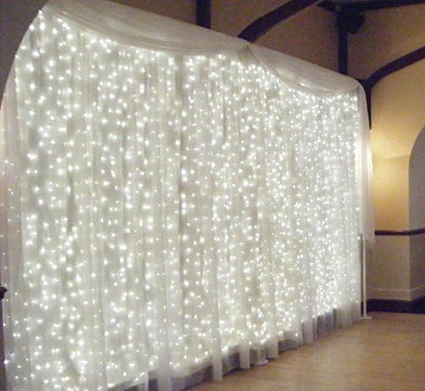 LED Curtain Lights, USB & Battery Powered LED Icicle Lights, 300 Leds, 9.8Ft X 9.8Ft with 8 Modes Remote Controller for Holiday, Party, Outdoor Wall, Wedding Decorations (White) image number 2
