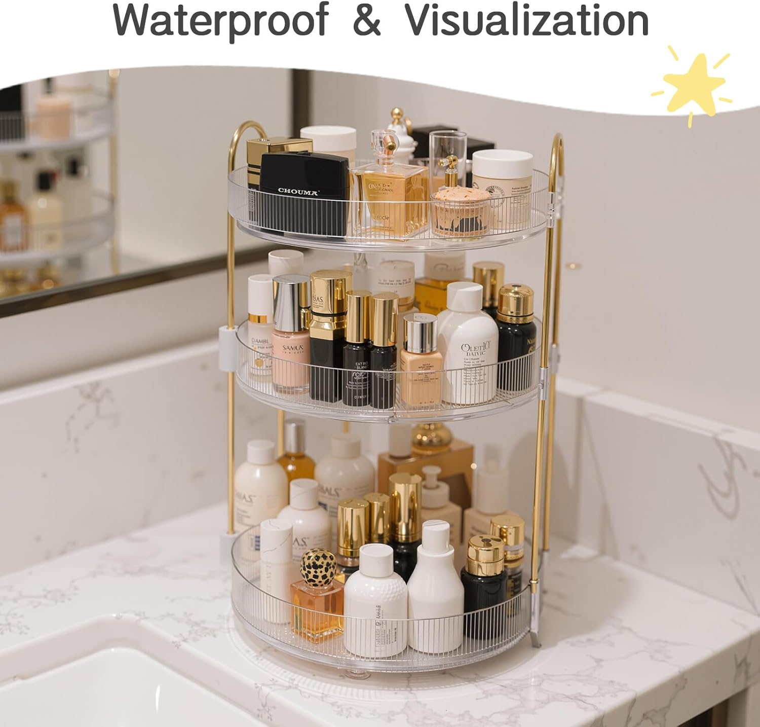 3 Tier Clear Makeup Organizers, 360&deg; Rotating Cosmetic Storage, Bathroom Organiser Large Capacity Makeup, Perfume Tray, Organizers Storage Skincare Vanity Organiser Bathroom Decor Accessorie image number 6