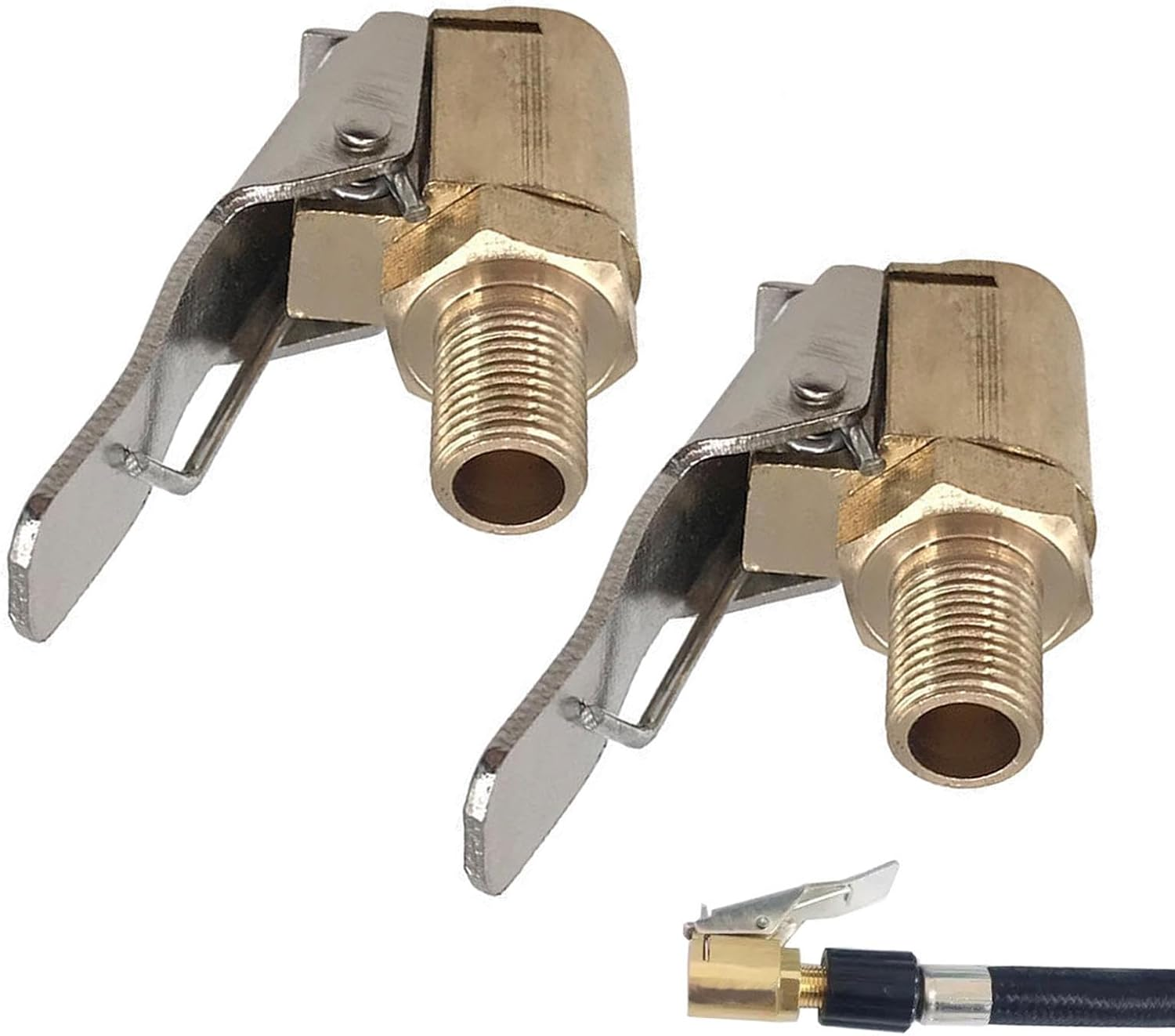 Tire Air Chuck with Clip Adapter, 2Pcs Brass Locking Tire Inflator Nozzle Adapter Connect, Tire Chucks for Vehicle Inflator Compressor Pump Connecttool(Color:As Shown) image number 3
