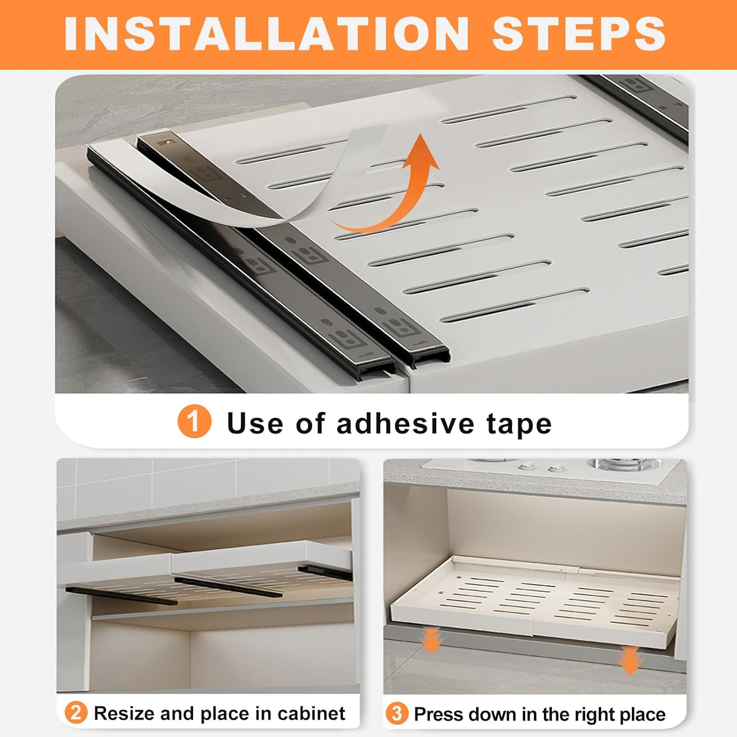 2 Pack Pull Out Cabinet Organizer, Expandable (12.6-20.5In) Cabinet Roll Out Drawers，Upgraded No-Drill Chest of Pull Out Drawers for Cabinets with 3 Adjustable Slides (White, 16.5 in Deep) image number 3