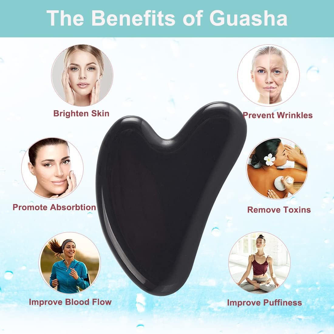 Gua Sha, Black Obsidian Guasha Massage Scraping Tool for Face Neck Body Firming, Muscle Tensions Relief - White image number 4