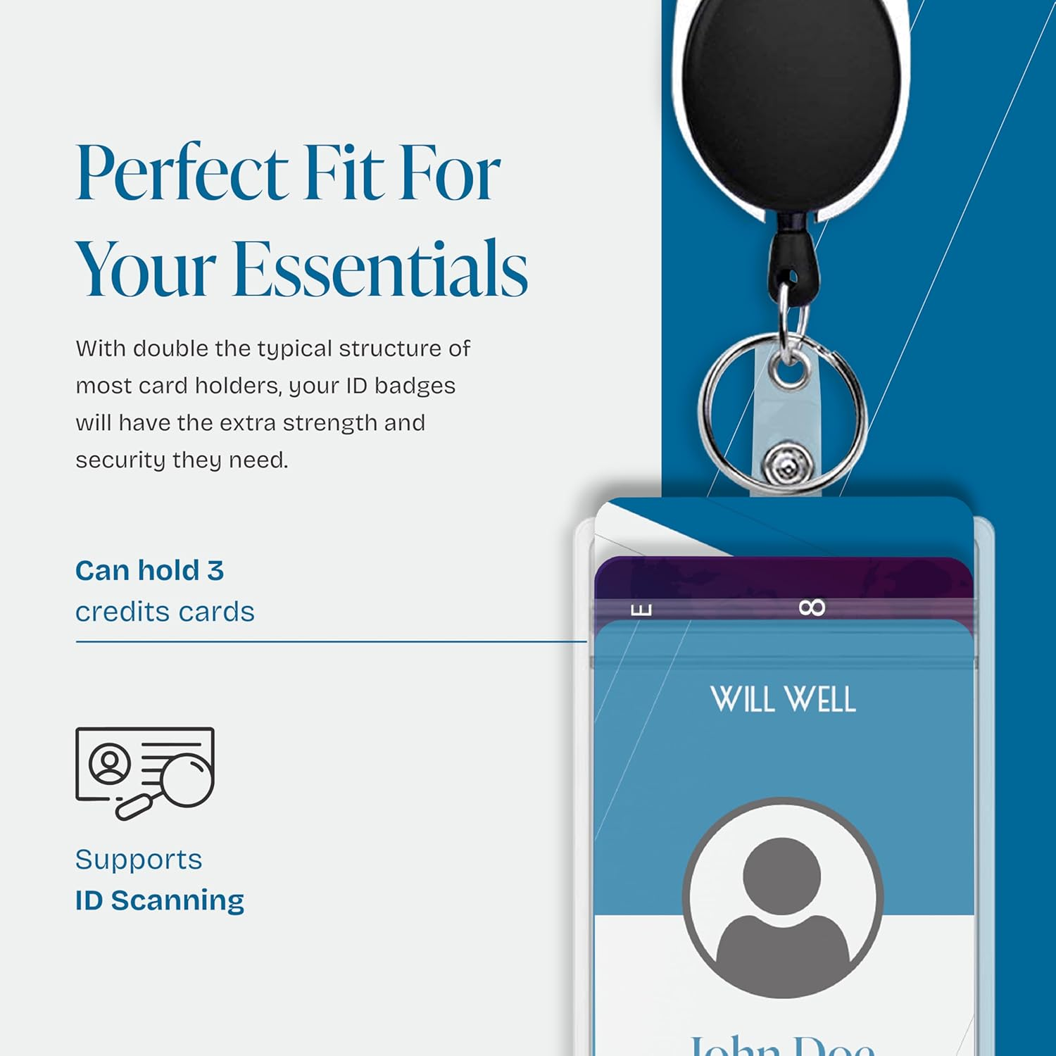 2 Pack ID Badge Holder with Clip Badge Reels Retractable Heavy Duty Clear Id Card Vertical Lanyard Holder with Carabiner Badge Reel with 24 Inches Pull Cord image number 3