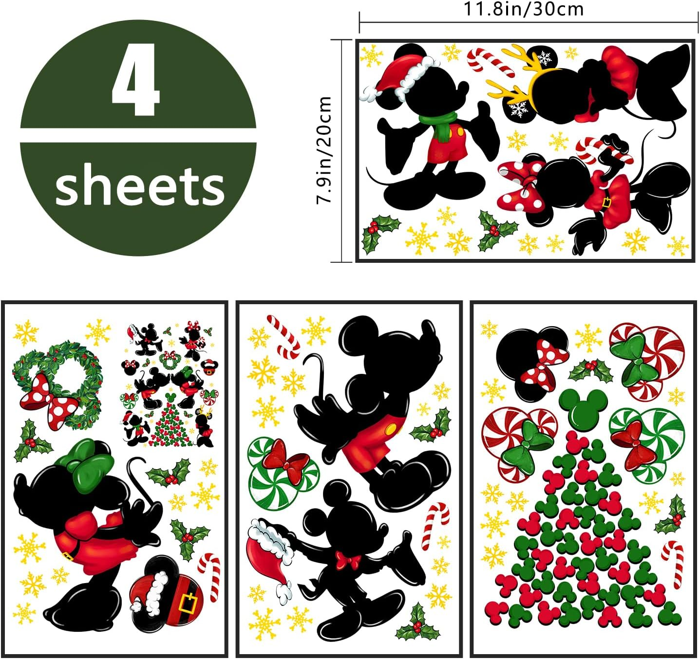 Yovkky Merry Christmas Window Clings, 2025 New Year Christmas Xmas Tree Green Red Stickers Decals Decor, Peppermint Candy Wreath Winter Snowflakes Holiday Party Home Kitchen Decorations image number 1