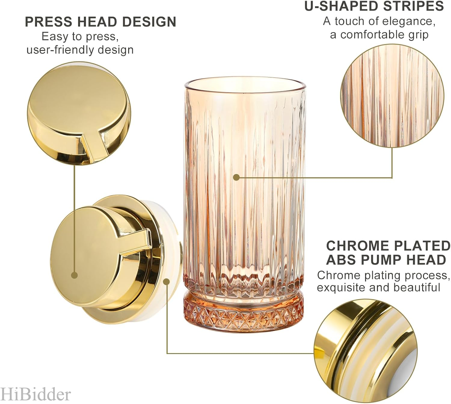 Glass Liquid Soap Dispenser with Gold Pump, Liquid Hand Soap Dispenser for Bathroom, Kitchen, Modern Home Decor （Liquid Type/Clear） B32-3-AU image number 2