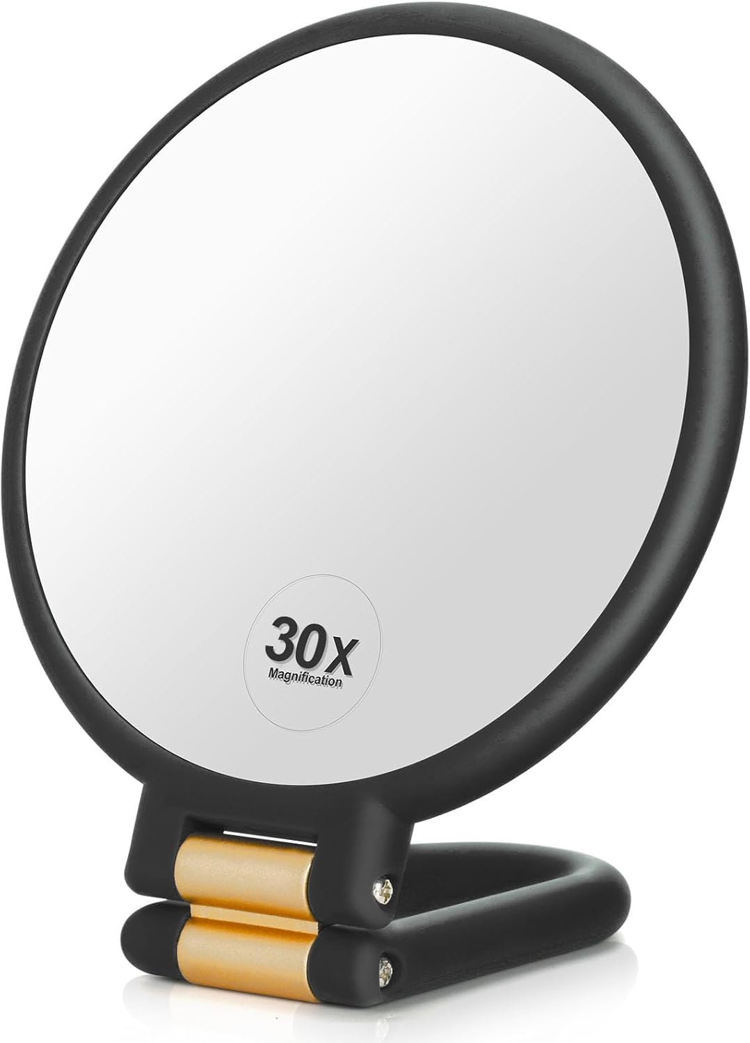 Magnifying Travel Mirror, Hand Mirror with Handle - Double Side Hand Held Mirror with 1X 30X Magnification & Foldable Handle, XICEN Portable Travel Makeup Hand Mirror for Women (Black)