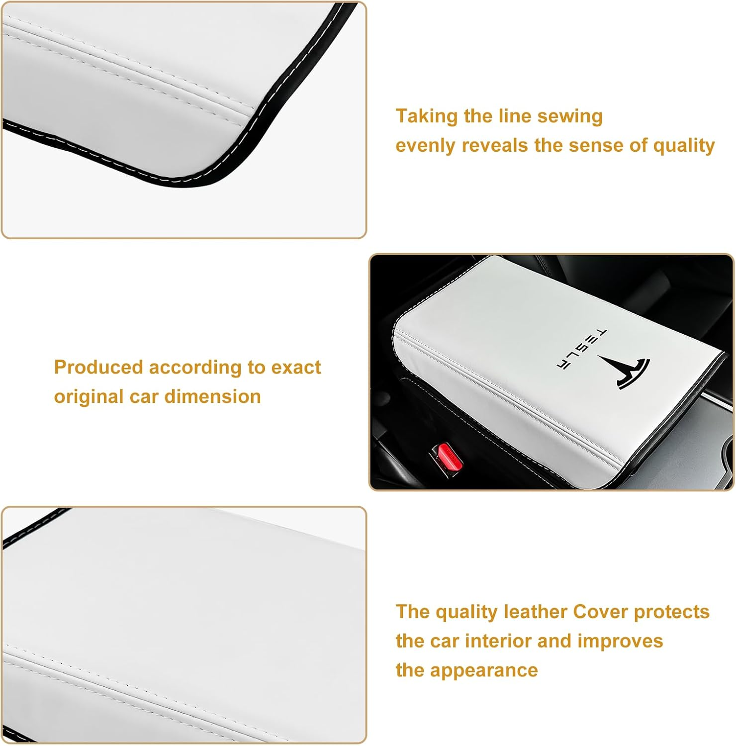 White Armrest Cover for Tesla Model Y / 3 Center Console 2017-2023, Anti-Scratch and Waterproof Soft PU Leather Armrest Protector Cushion image number 1