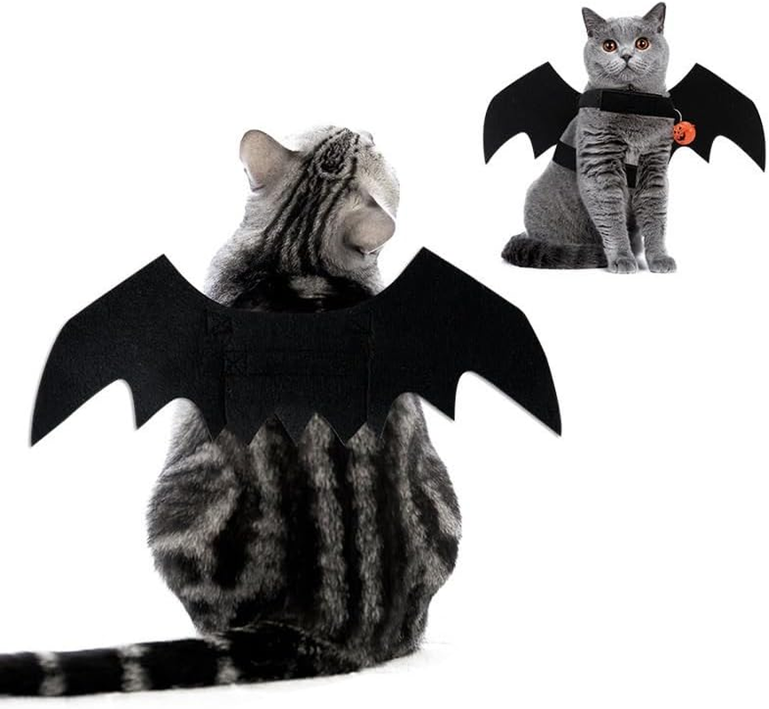 Dog Costume, Pet Bat Wings with Pumpkin Bells, Cat Dog Halloween Costumes, Party Dress up Funny Cool Apparel, Dog Clothes for Small Medium Large Dogs, Cosplay Puppy Outfit (Black, M) image number 4