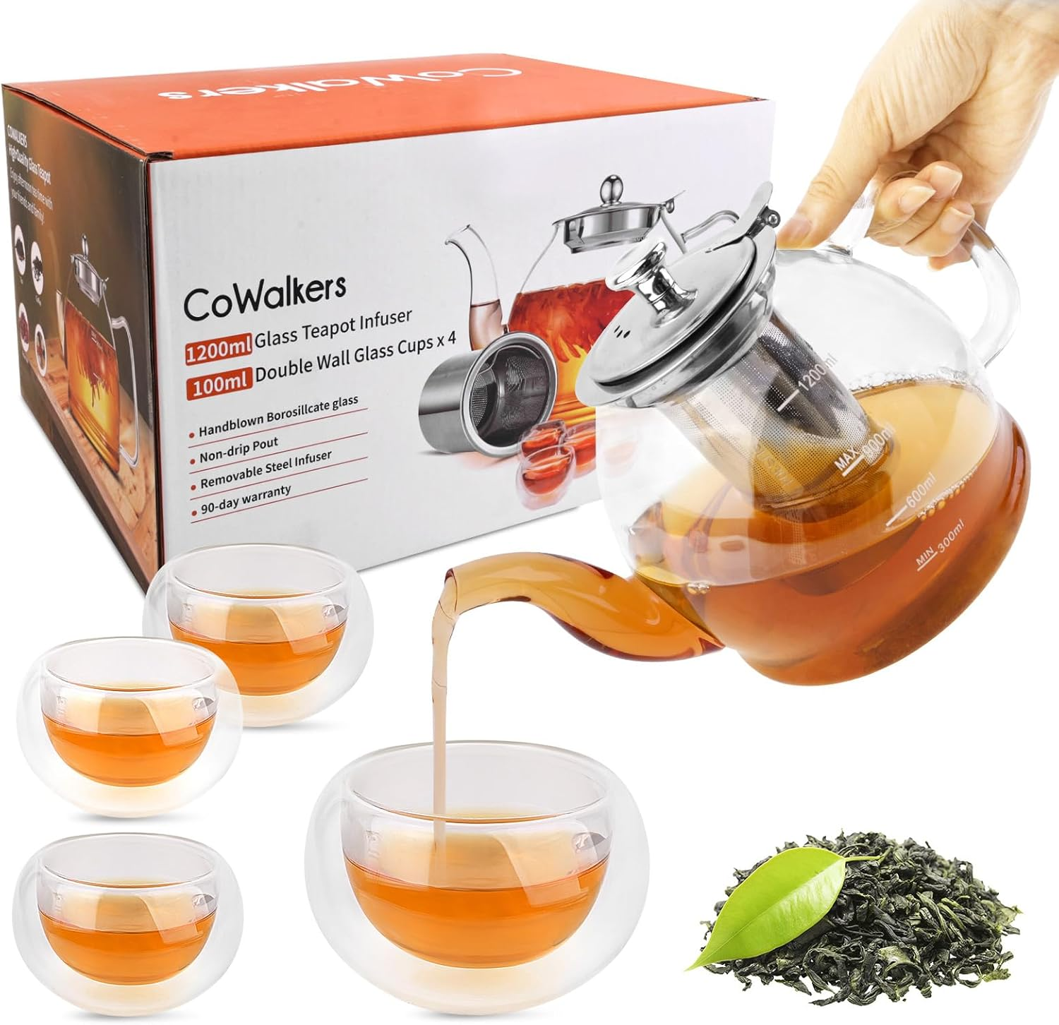 1200Ml Glass Teapot Set - Stovetop Safe with Removable Infuser, 4 Cups - for Loose Leaf & Flowering Tea, Compatible with Stove & Induction image number 6