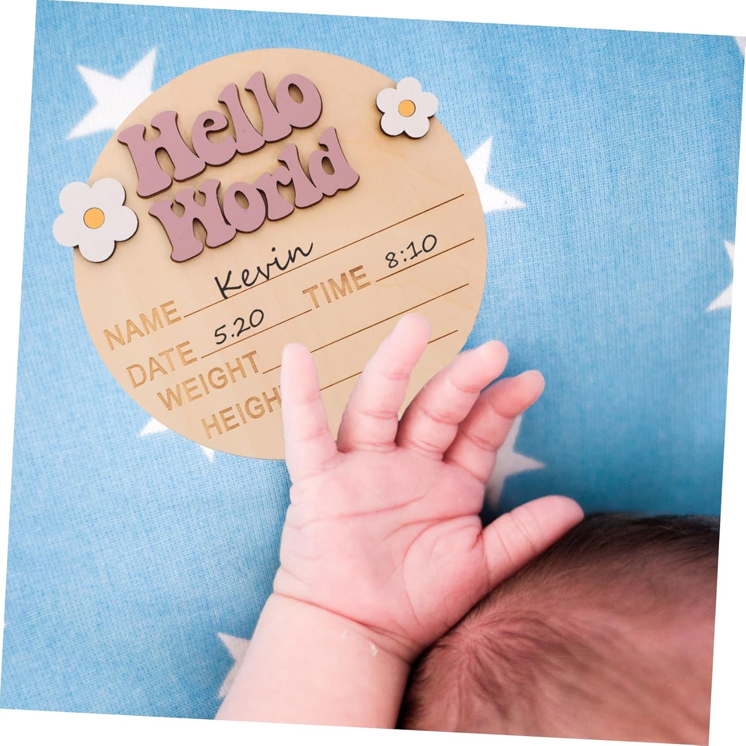 Generic Baby Announcement Sign Newborn Birth Announcement Sign for Nursery Decor Rustic Wood Material with Flower Decoration Photo Prop for Newborn Party Celebration - Multi image number 6