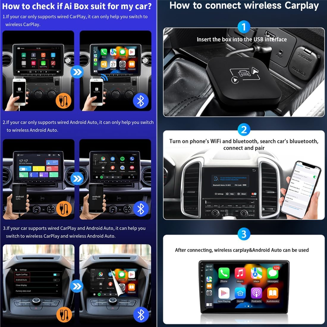 2 in 1 Wireless Carplay Adapter & Wireless Android Auto Car Adapter, Wireless Carplay Adapter for Wired Carplay & Wired Android Auto Car Converts Wired to Wireless for Cars from 2014 & Iphone Ios 8+ image number 1