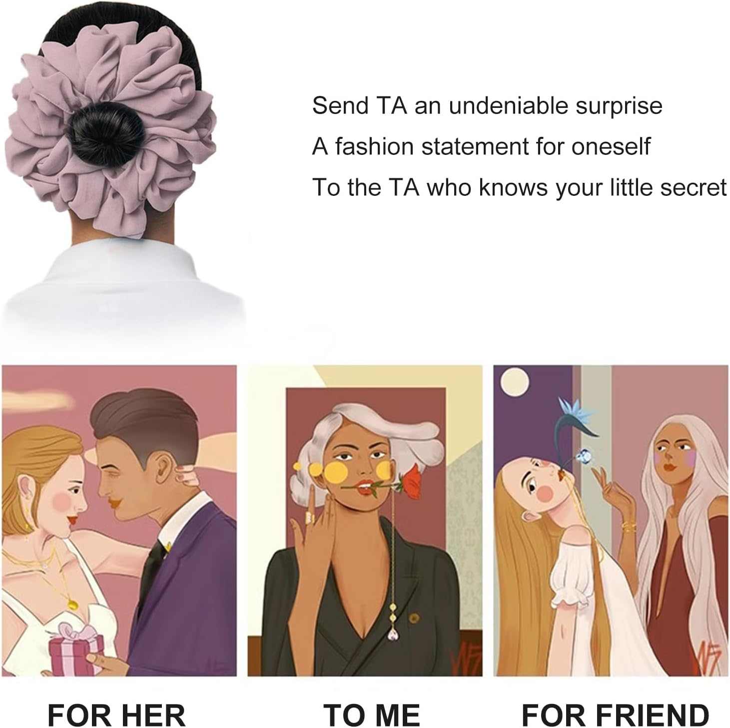 2Pcs Chiffon Scrunchy for Hair Elastic Hair Ties for Thick Hair No Damage Hair Elastics Ponytail Holder Women Chiffon Rubber Band Beautiful Hijab Scarf Hair Large Volumizing Scrunchie Head (Purple Black) image number 2