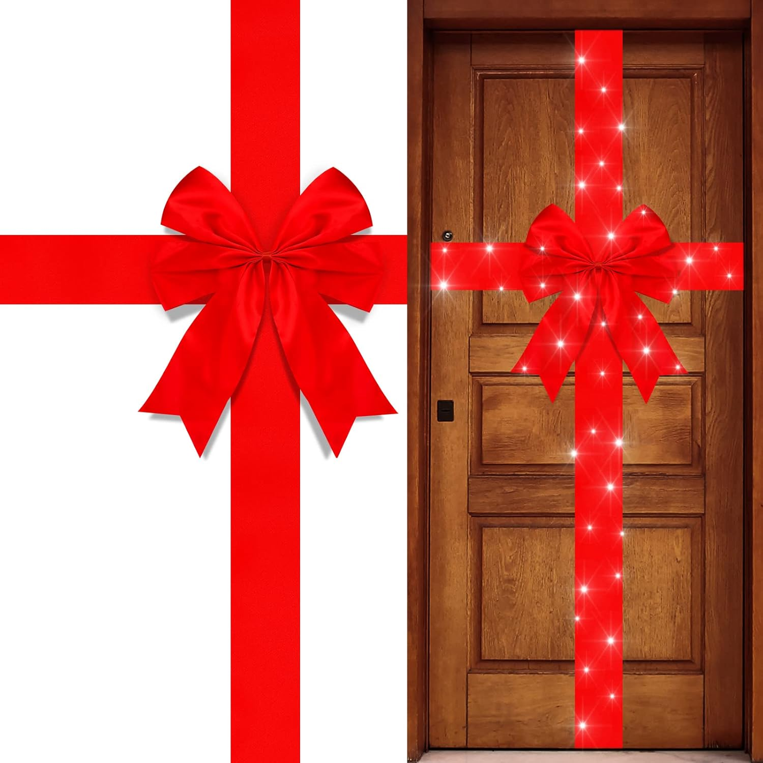 Spiareal Christmas Cabinet Door Ribbon Bow with LED Light Large Glowing Wreath Tree Festival Wrapping Ations for Fireplace Home Front (Red) image number 4