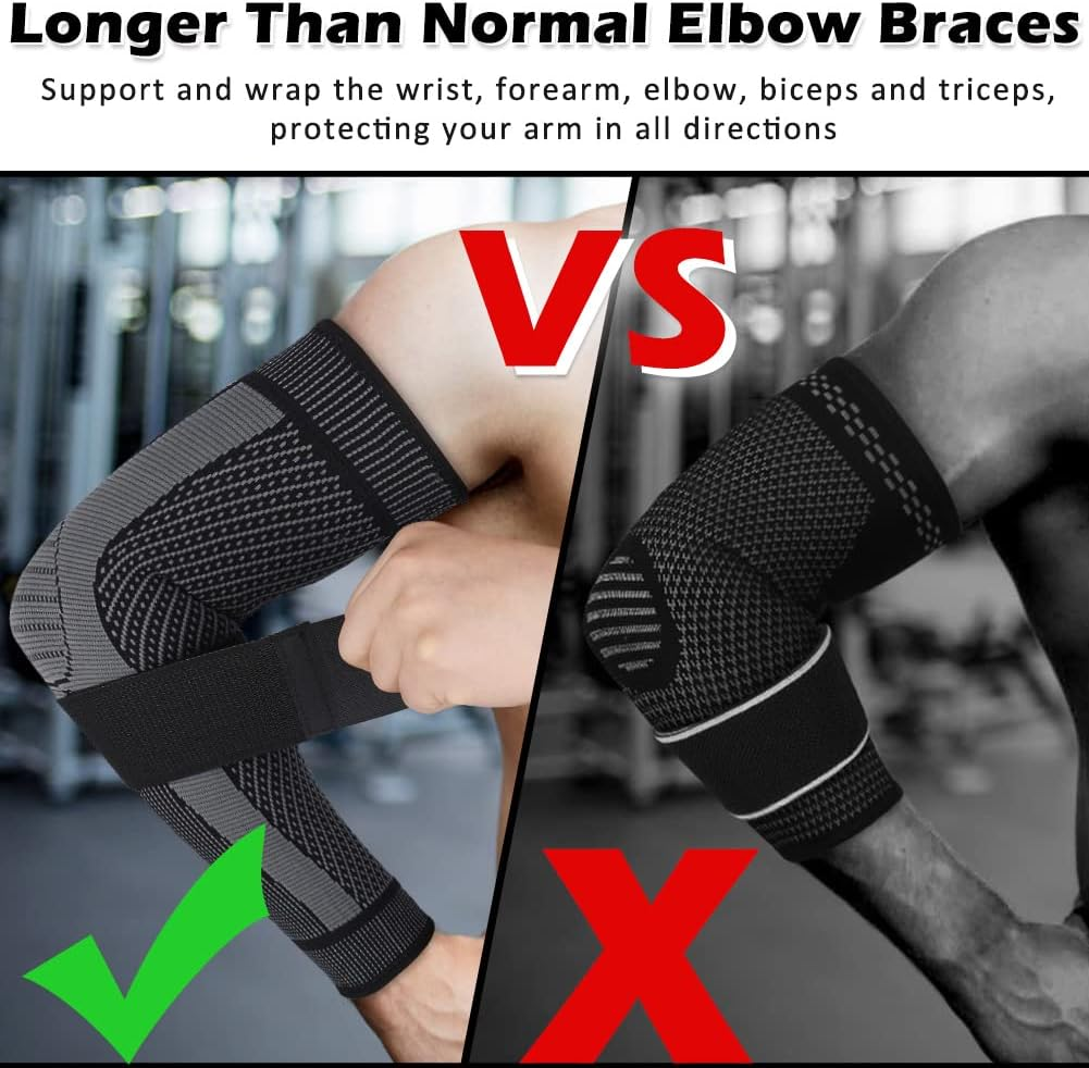 Beister Elbow Brace, Elbow Compression Sleeves with Elastic Strap for Men Women (Pairs), Tennis Elbow Support for Joint, Lymphedema,Dvt,Arthritis, Tendonitis, Sports Injury Recovery