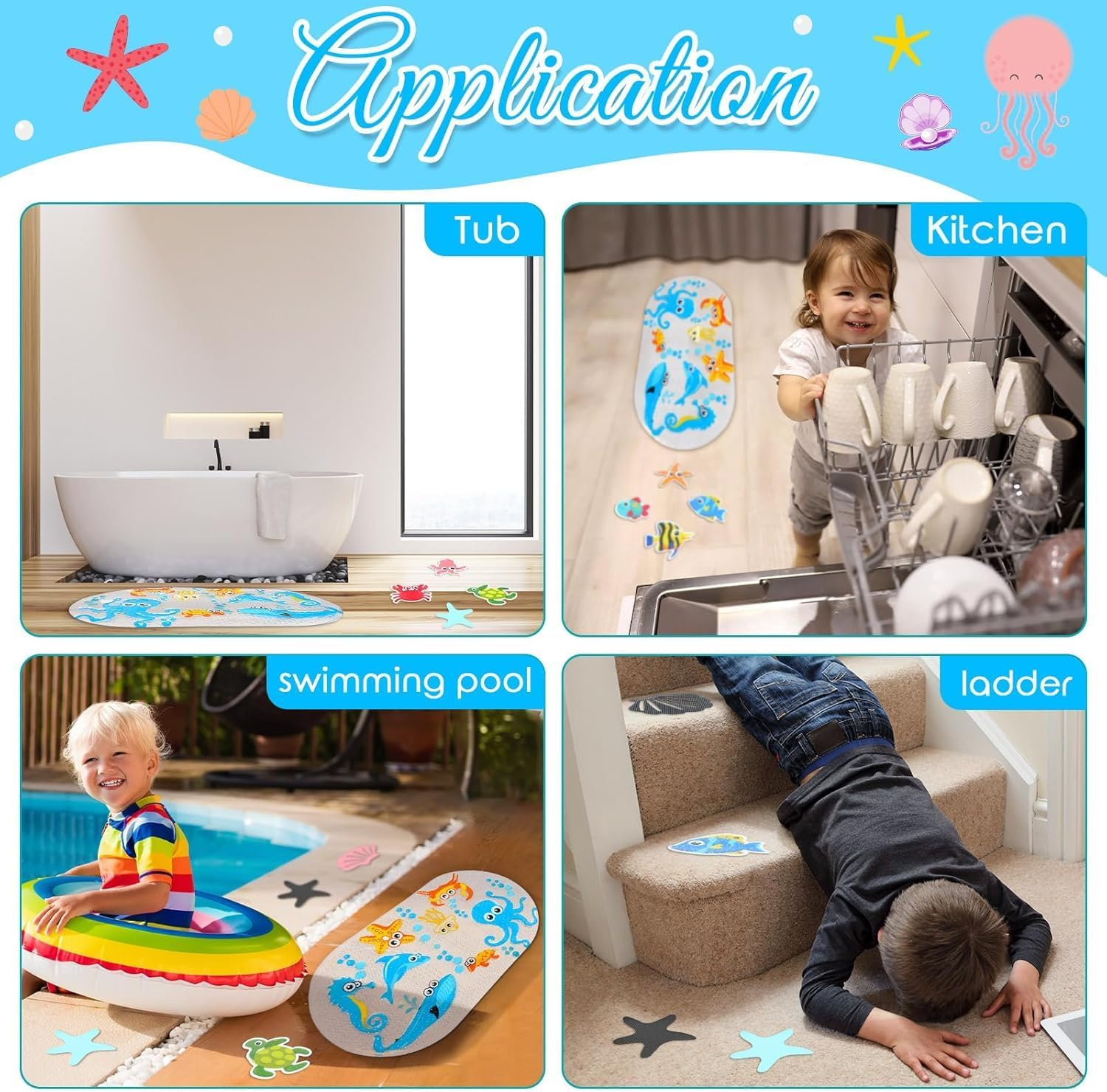 Bath Mats for Tub Kids,Large Cartoon Non-Slip Bathroom Bathtub Kid Mat for Baby Toddler Anti-Slip Shower Mats for Floor 27Inx15In,Machine Washable XL Size Bathroom Mats (Blue) image number 2