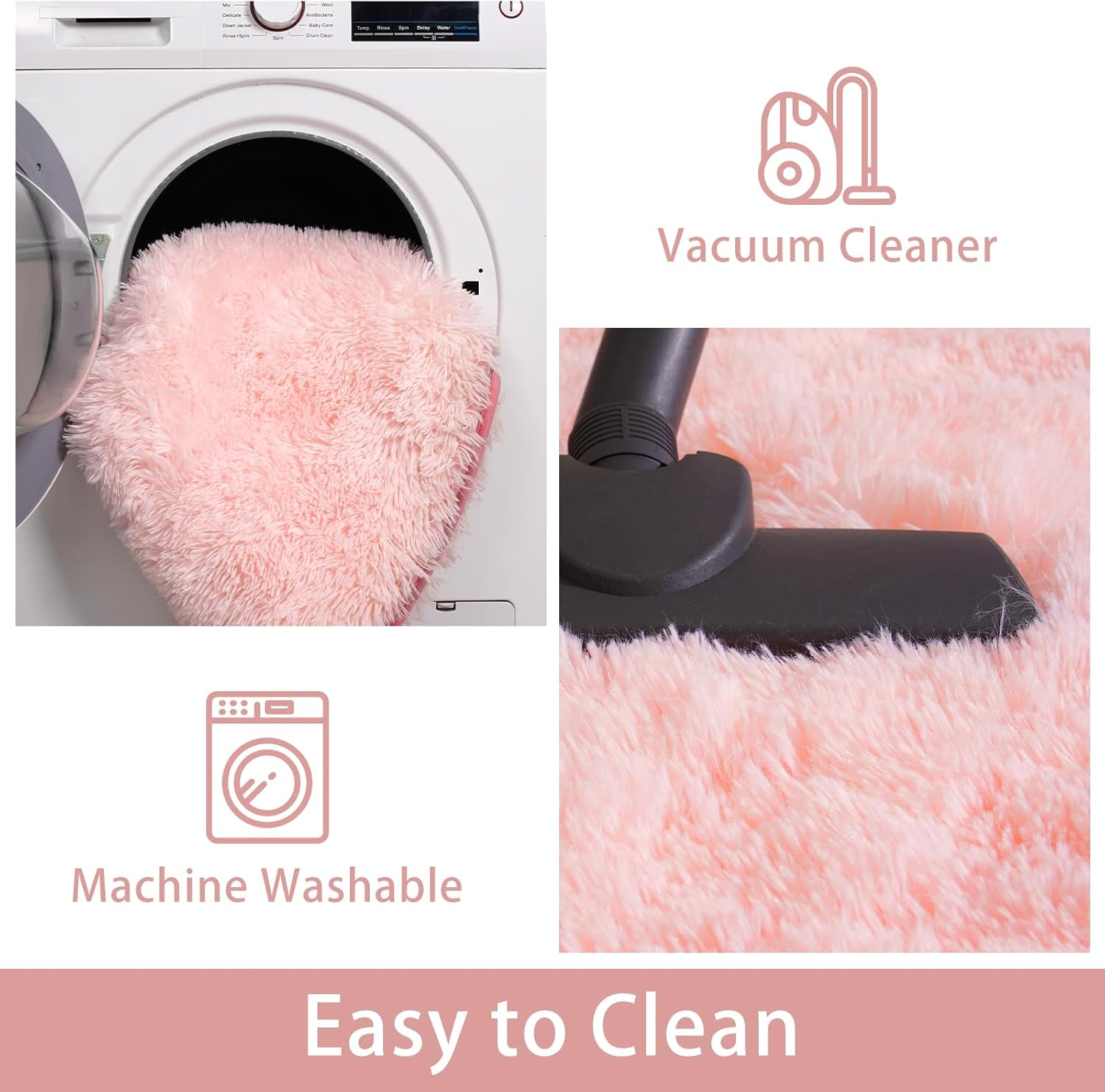 Terrug round Rugs for Living Room Bedroom, 5X5 Feet Modern Fluffy Shag Washable Area Rug, Non-Slip Cute Plush Circle Rug Carpet for Nursery Room Kids Boys Girls Dorm Home Decor, Pink image number 3