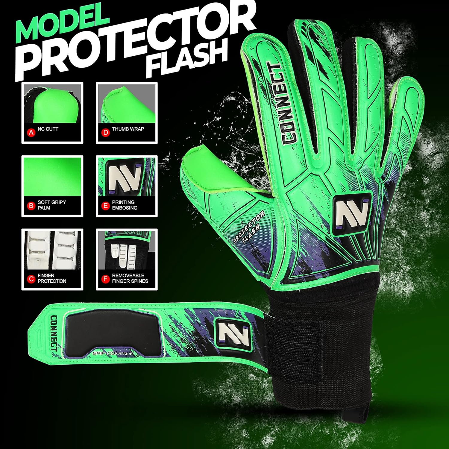 Connect Goalkeeper Gloves Premium Grip, Goalkeeper Gloves Kids, Youth & Adult, Football Gloves with Finger Support, Goalie Gloves, Goalkeeping Gloves Size 4/5/6/7/8/9/10 image number 5