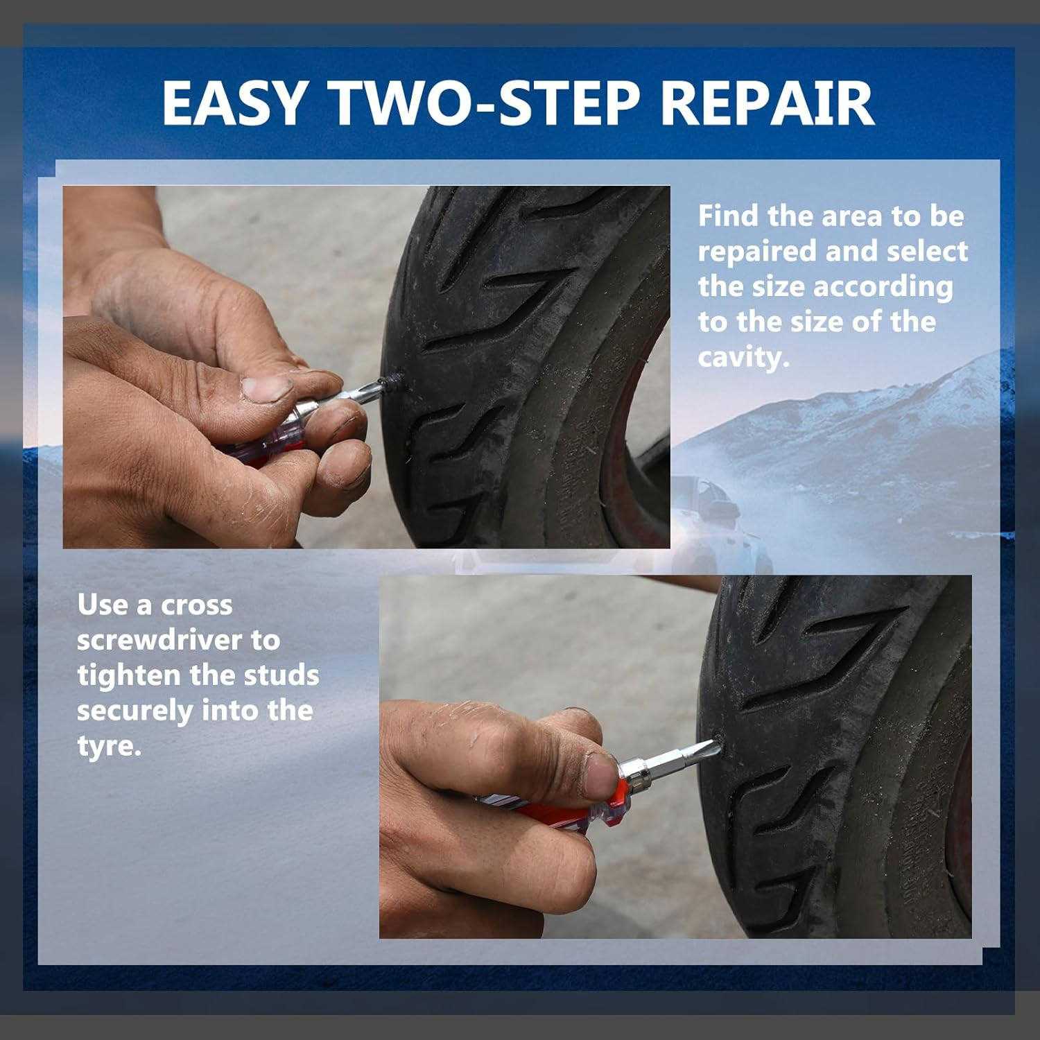 100 Pcs Car Tire Repair Rubber Nails with 2 Screwdriver, Vacuum Tire Nail Repair Kit Sidewall, Self-Service Screw in Tire Plugs for Puncture Motorcycle Flat Truck Tractor (50S & 50L) image number 3