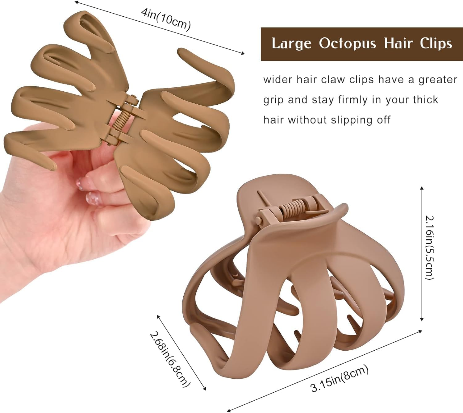 5Pcs Large Octopus Clip Non-Slip Big Spider Hair Claws, Double Row Teeth Hair Clips, Double Teeth Octopus Large Grip Hair Clips for Girls