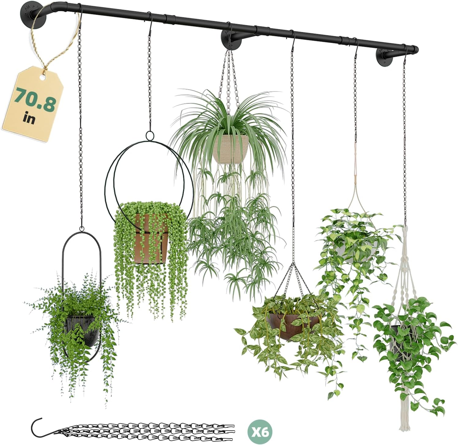Plant Hanger Indoor with 6 Hanging Chains Hanging Planters for Indoor Plants Hanging Plant Holder Black Metal Rod(Pot Not Included image number 2
