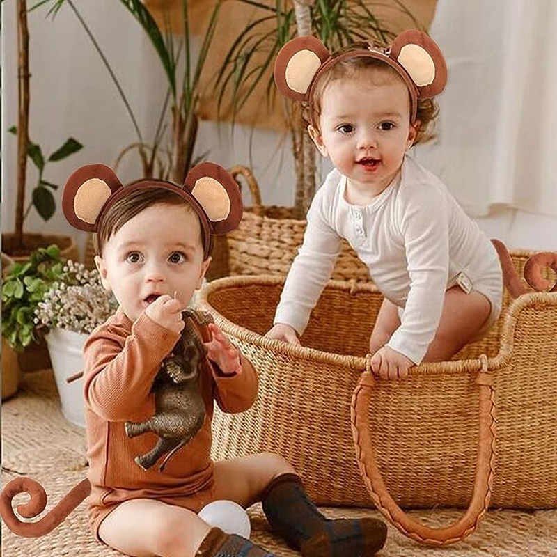 Jevenis Monkey Costume Kids Monkey Ears Monkey Headband Tail Monkey Costume Accessories Halloween Dress up Costume image number 2