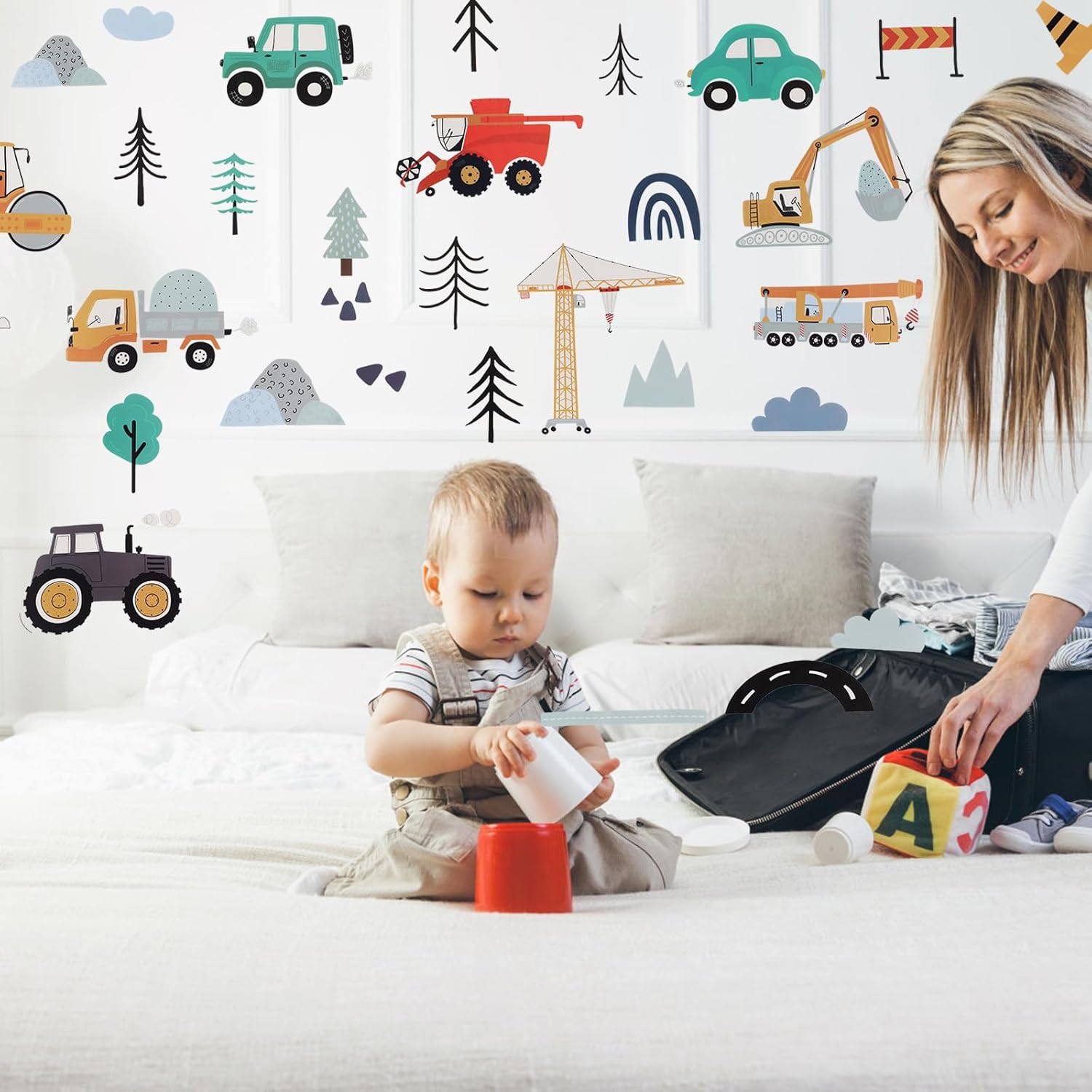 6 Pcs Construction Vehicles Wall Stickers, Transportation Wall Stickers Bohemian Wall Decorations Peel and Stick Wall Decoration for Boys Bedroom Kids Room Playroom Decoration image number 6