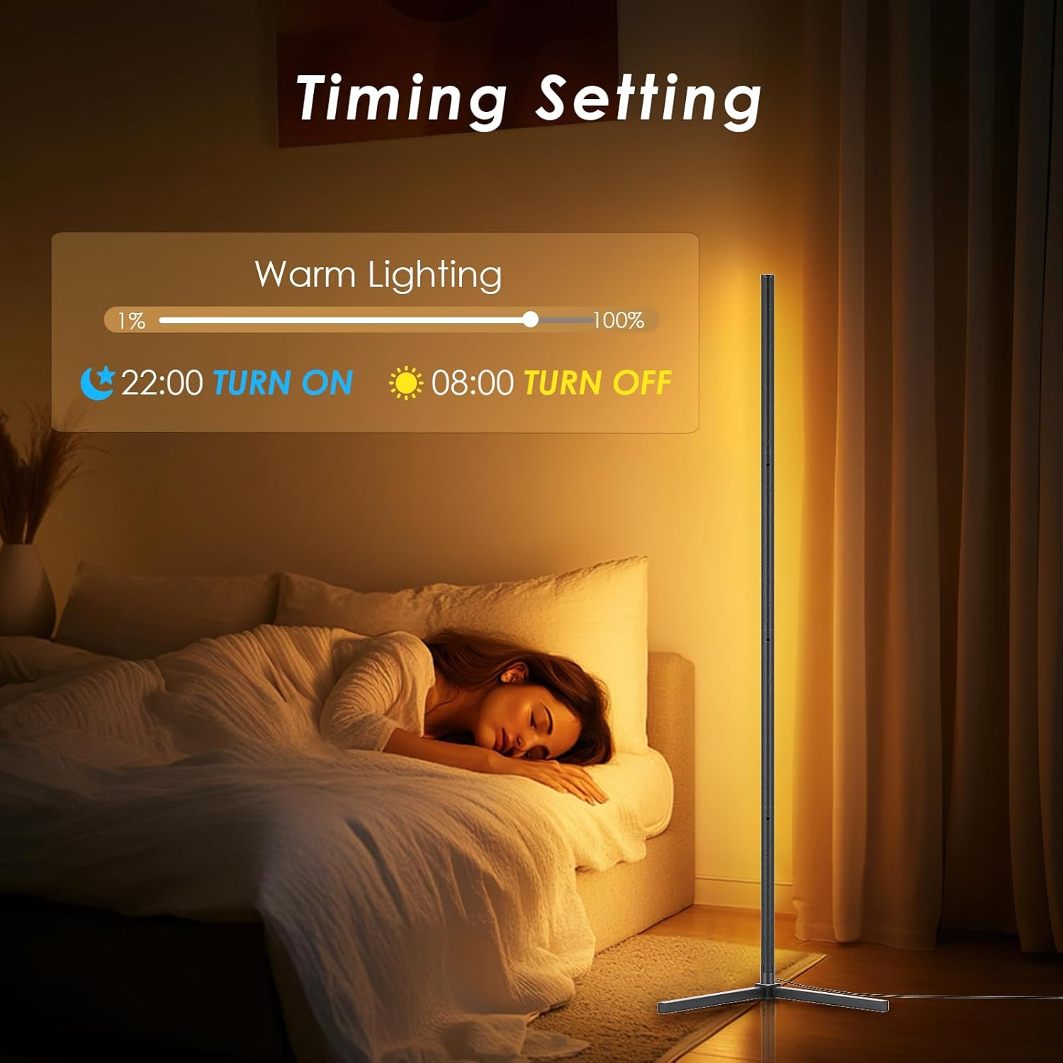 Modern 65&rdquo; LED Corner Floor Lamp with RGB Music Sync, Remote & App Control, 16M DIY Modes, Timer Setting, Black Aluminium image number 3