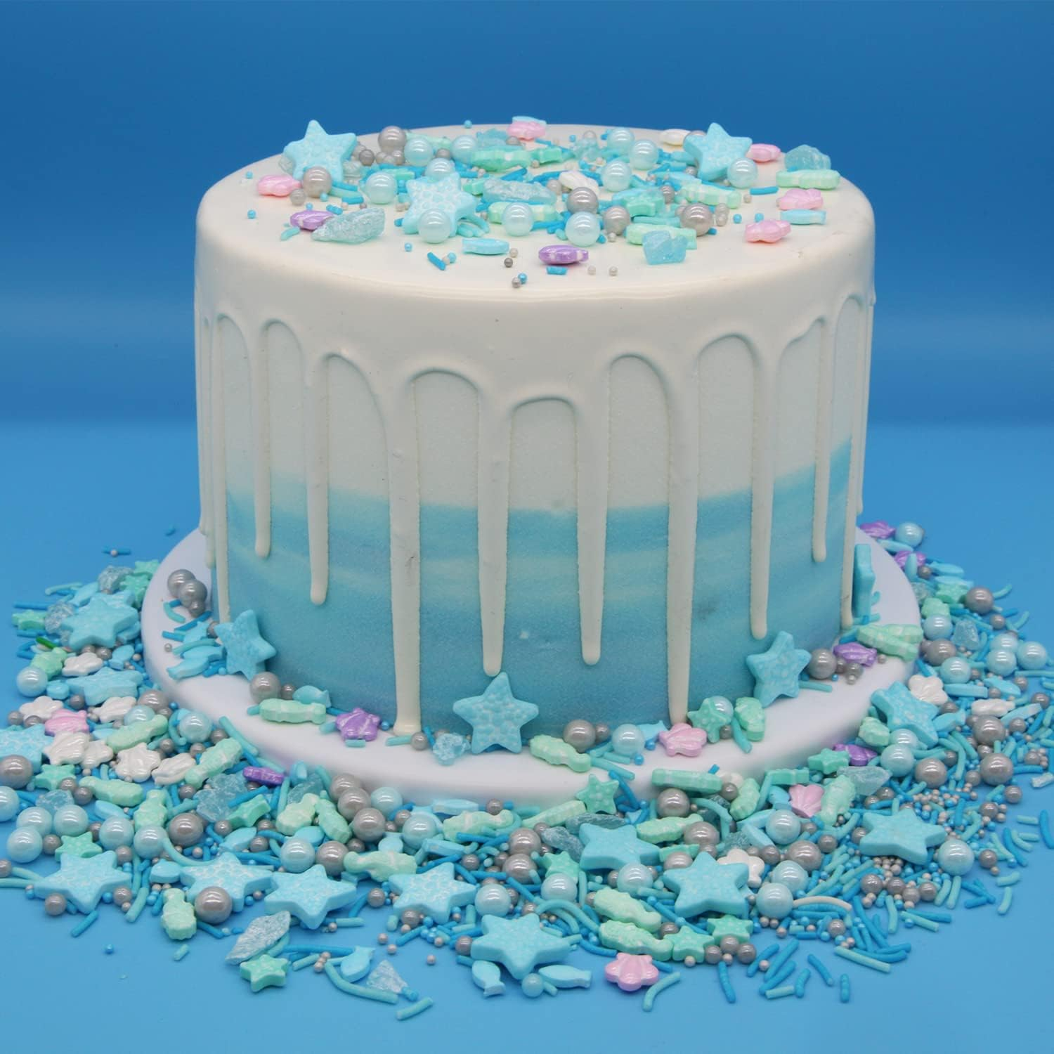 HIFUNBK Sprinkles for Cake Decorating, Edible Pearl for Cookie Cupcake Toppings, Cake and Cookie Decorating Supplies, Rainbow Pearl Sugar for Baking Decoration, 100G in Reusable Container (Sea) image number 5