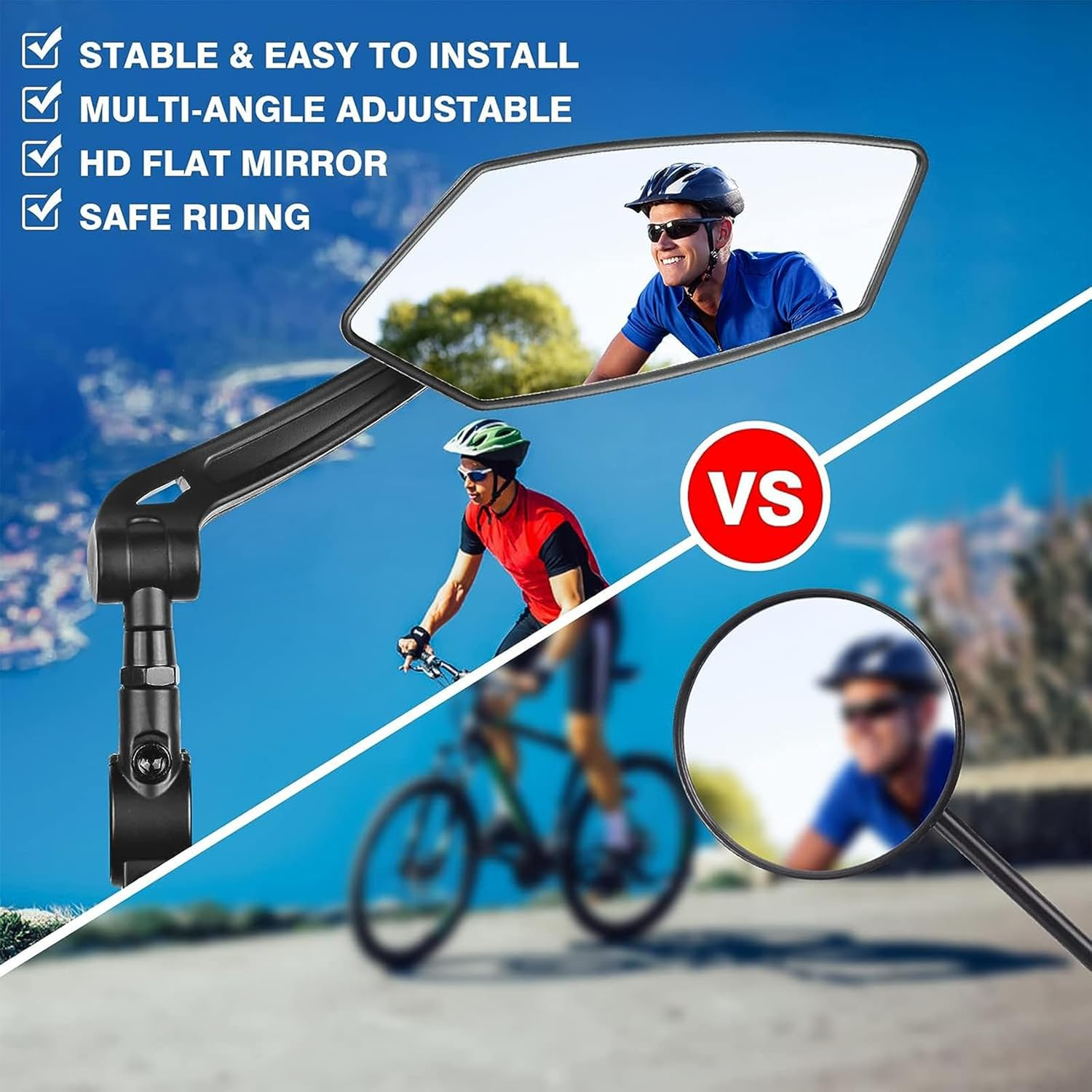 Bike Mirror New Handlebar Bike Mirrors Rotatable Vehicle Rearview Mirror, Bicycle Mirror HD Automotive Grade Glass Lens, Large Surface E-Bike Mirror, Cycling Mirror image number 1
