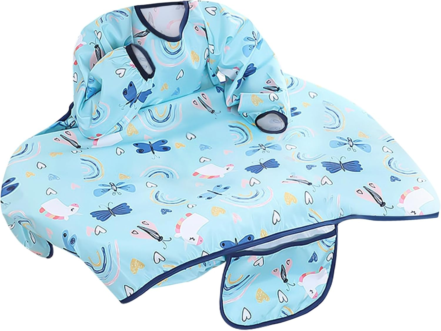 Coverall Weaning Bib with Long Sleeves, Attaches and Fully Cover to Baby Highchair, for 3-36 Months Baby Feeding, Waterproof and Easy to Clean & Machine, Soft and Skin-Friendly Materia, Blue,