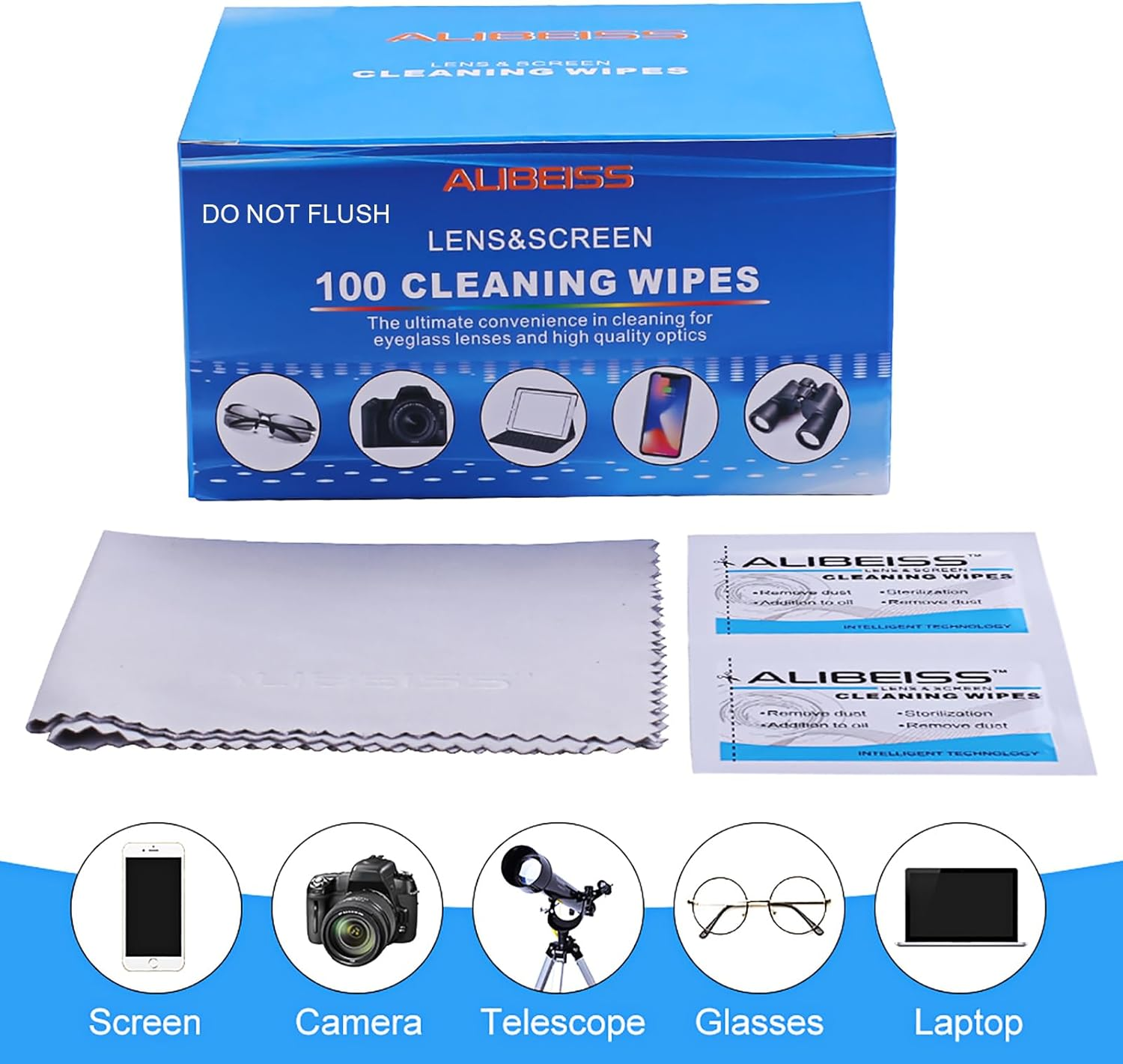 Pre-Moistened Lens Wipes ALIBEISS Screen Wipes for Glasses, Camera, Ipad, Tablets, Smartphone, Screens and Other Delicate Surfaces,Pack of 100 image number 5