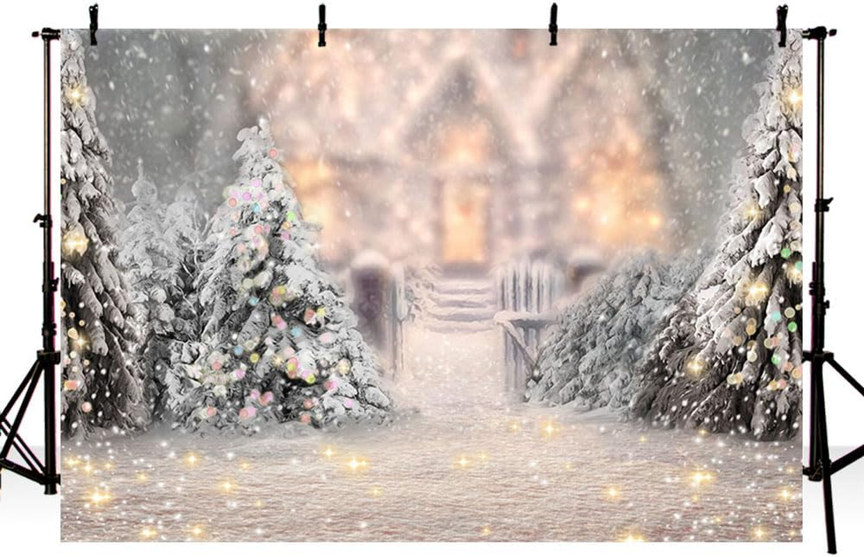 MEHOFOTO 7X5Ft Winter Christmas Tree Snowflake Photography Background Glitter Snow Scene Light Bokeh Castle Backdrops Xmas Birthday Party Photo Banner Props image number 4