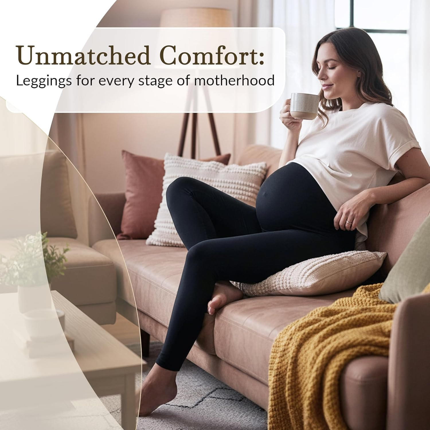 Maternity Leggings for Women - Anti-Chafing Pregnancy Tights for Women for Belly Support - Maternity Lounge Wear for New Moms image number 2