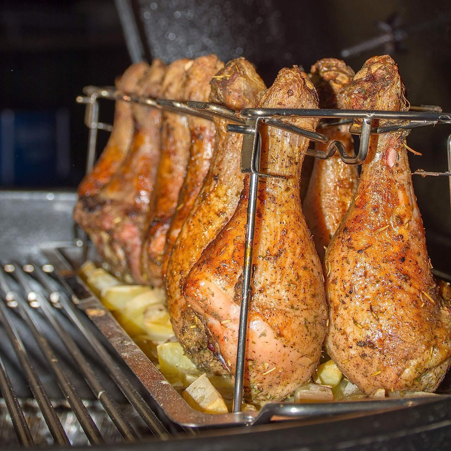 Chicken Leg Wing Rack 14 Slots Stainless Steel Metal Roaster Stand with Drip Tray for Smoker Grill or Oven, Dishwasher Safe, Non-Stick, Great for BBQ, Picnic image number 1