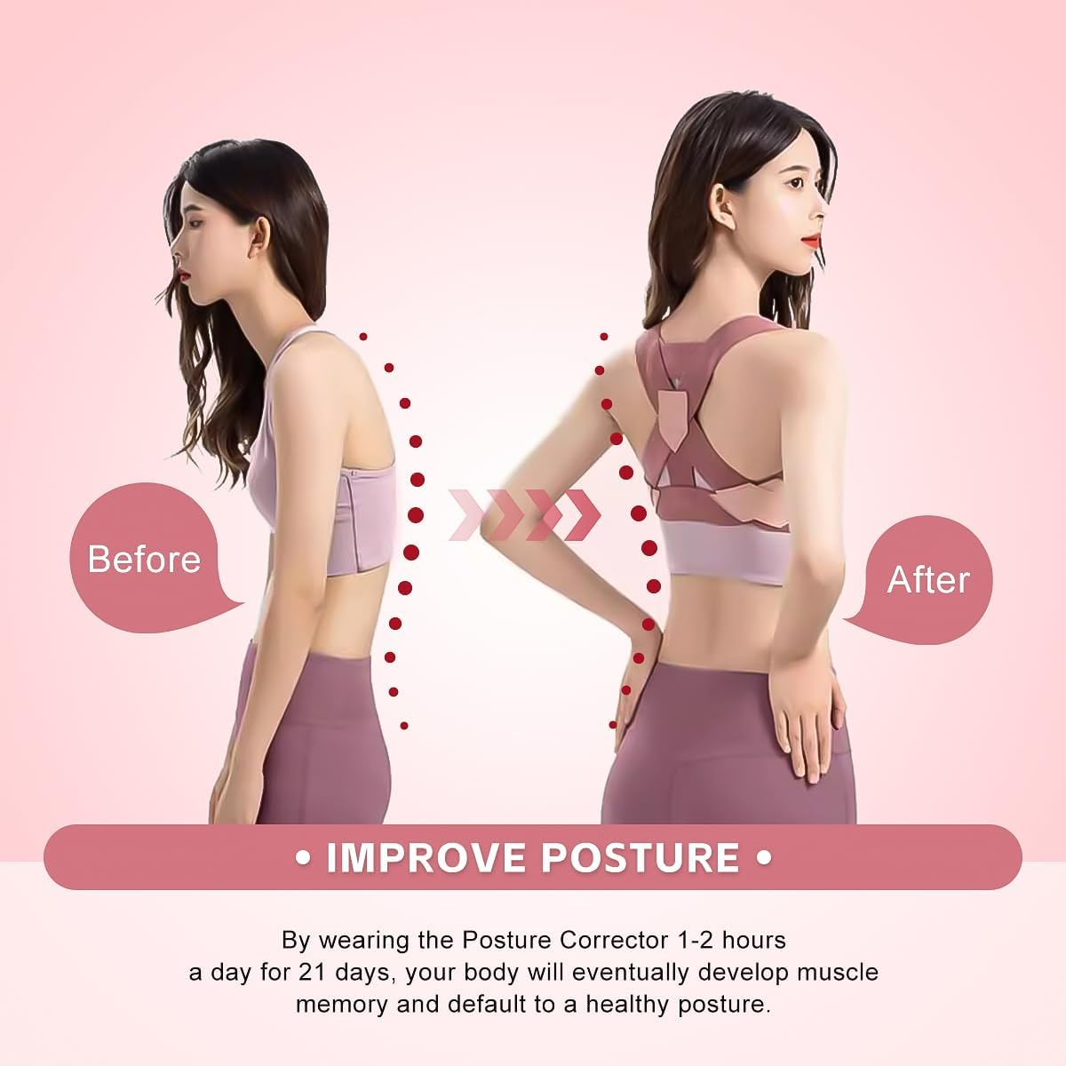 Posture Corrector, Back Brace Posture Corrector, Posture for Women, Adjustable Back Straightener, Breathable, Improve and Neck, Back, Shoulder Pain Relieve, M image number 2