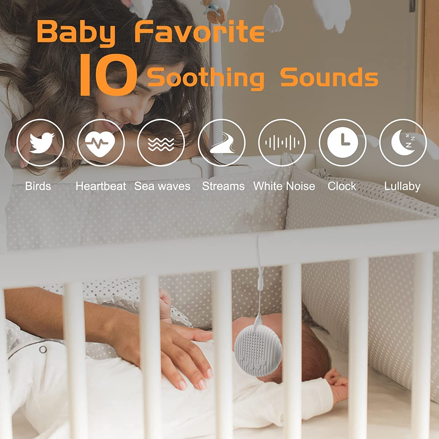 White Noise Machine, Xkey Portable Sound Machine with 10 Natural Soothing Sounds 3 Timers, Compact Sleep Sound Machine with Volume Control Powered by USB, White Hanging Sound Machine (A) image number 5
