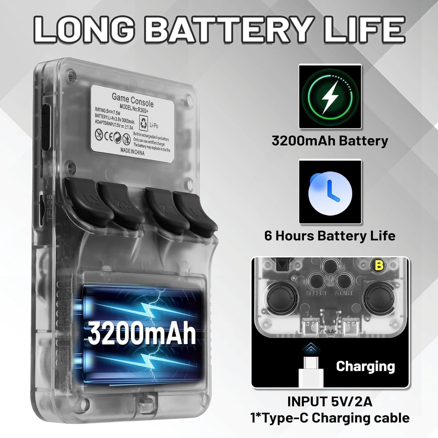 R36S Retro Handheld Games Console-With Open Source System - 3.5" IPS Screen, Portable Gaming Player for Travel-Black image number 1