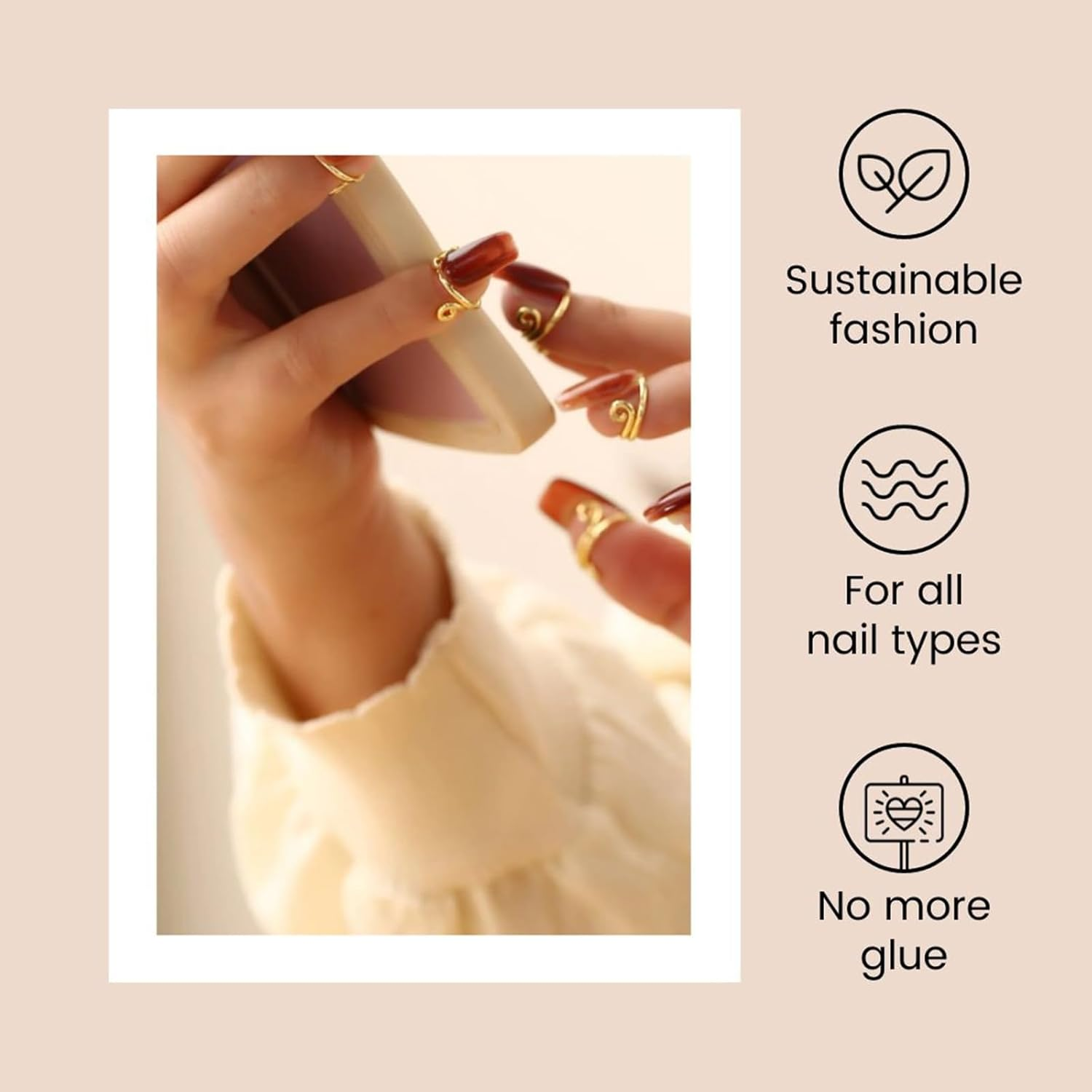 20Pcs Wudu Rings, Reusable Detachable Adjustable Size Rings for Nail with 120Pcs Adhesive Nail Tabs image number 6