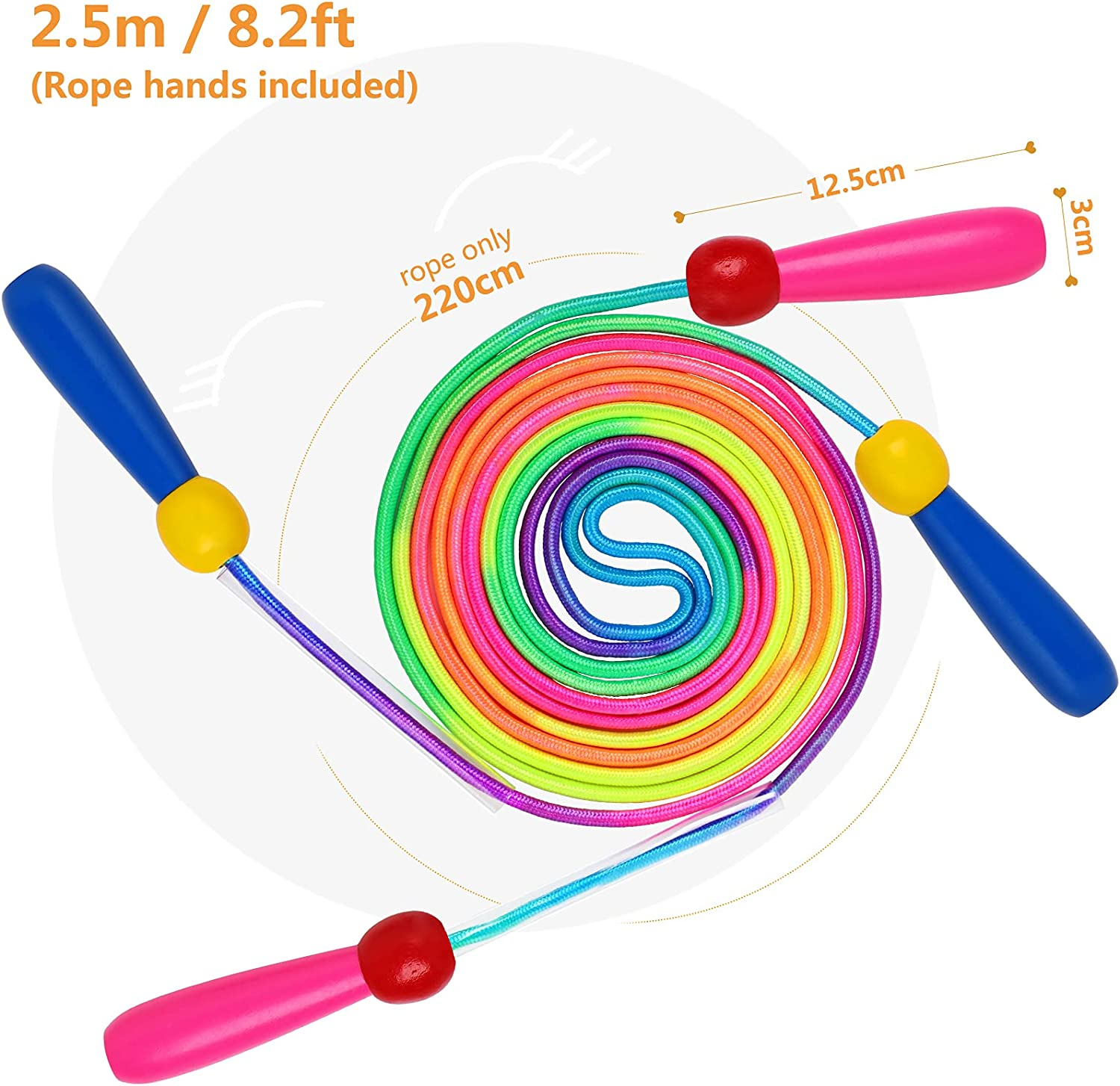 Hianjoo [2 Pack] Skipping Rope, Kids Adjustable Cotton Rope Wooden Handle Jump Rope for Children Boys and Girls for Exercise Fitness Training Weight Loss Outdoor Activity, Pink and Blue image number 5