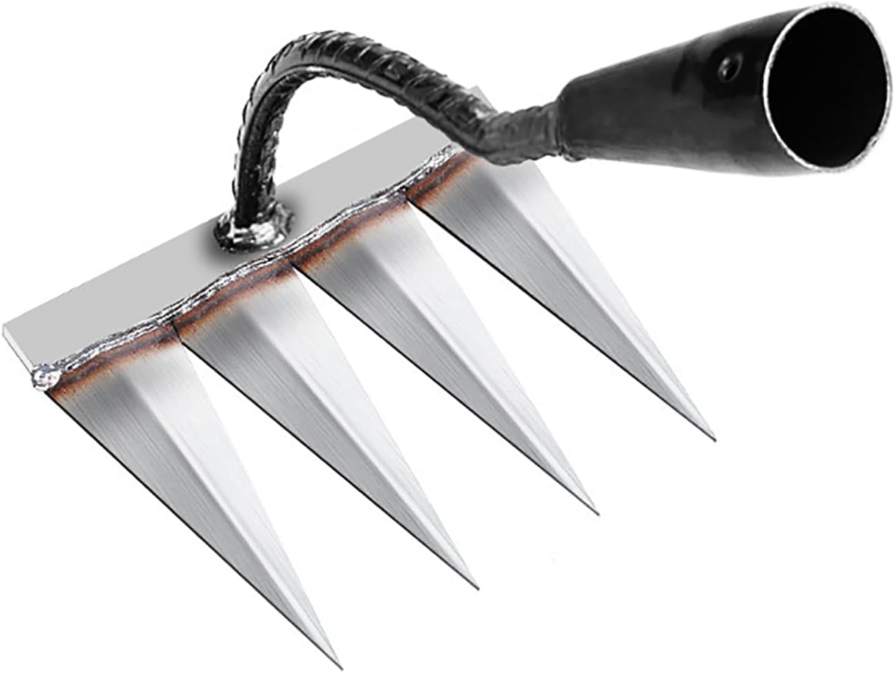 Iron Rake for Gardening and Weeding - Heavy Duty Garden Tool, Carbon Steel Hand Rake for Sturdy Dethatching, 5 Toothed Steel (Without Stick)