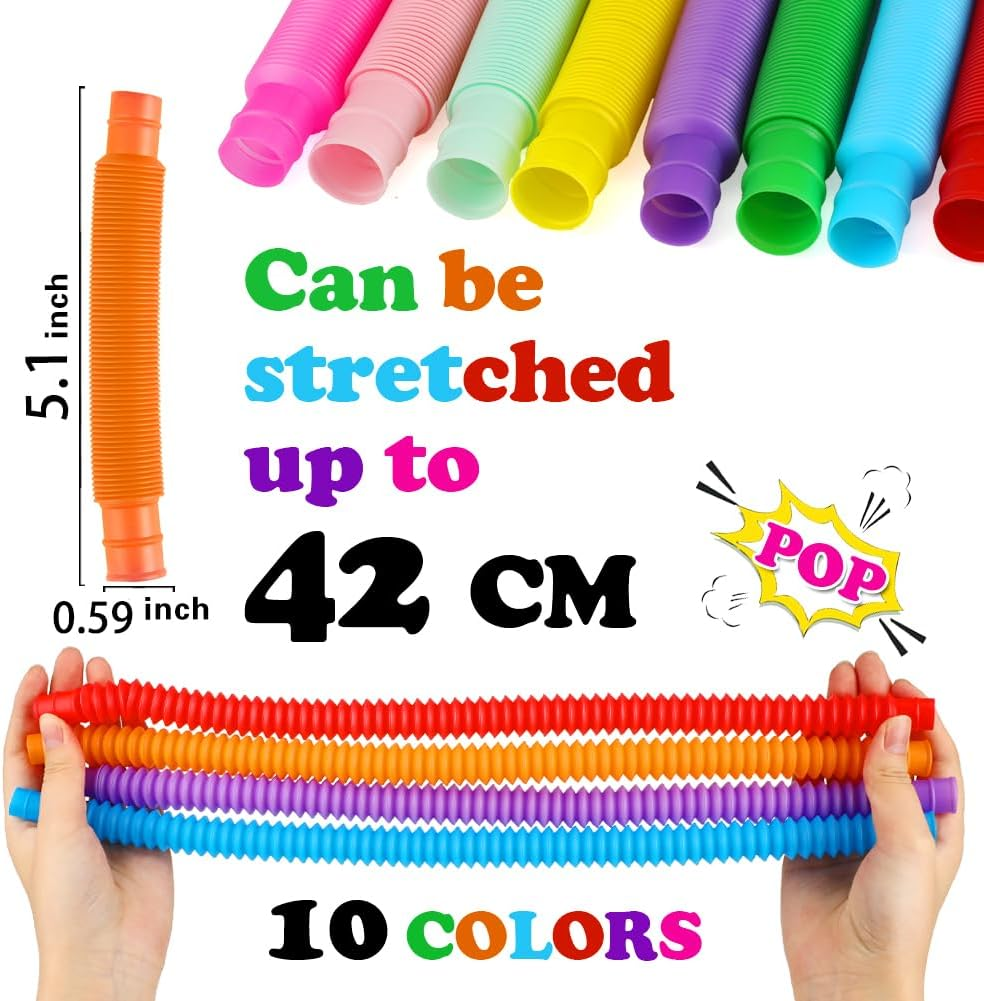 52 Pack Pop Tubes, Sensory Toys Party Favors for Kids 8-12 4-8 Fidget Toys for Anxiety Goodie Bag Stuffers Treasure Box Classroom Prizes Gifts for 3 4 5 6 7 8 9 Year Old Boys Girls Toddlers- 10 Colors