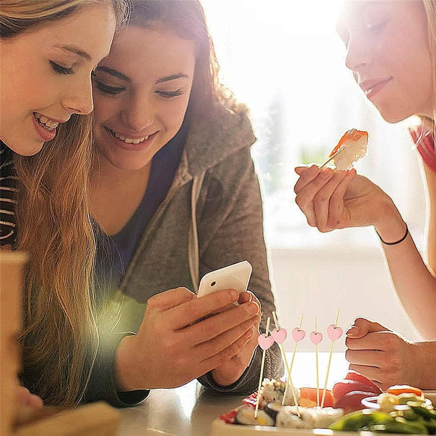 200Pcs Fruit Toothpicks, Heart-Shaped Bamboo Toothpicks (Pink), Natural Cocktail Picks for Appetizers, Fruit, Cake, BBQ, Sandwiches image number 5